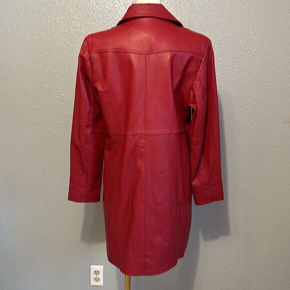 Excelled collection burgundy women’s leather pencil coat size L - Picture 5 of 13